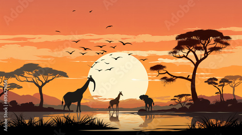 African landscape with animals Vector illustration