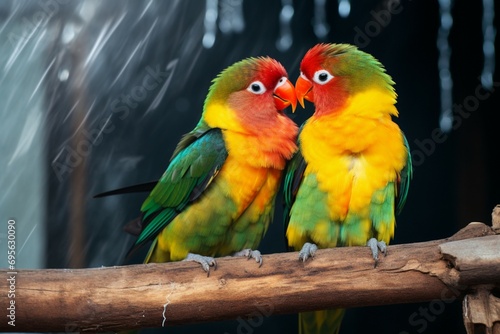Colorful companions Closeup view highlights the beauty of love birds © Jawed Gfx