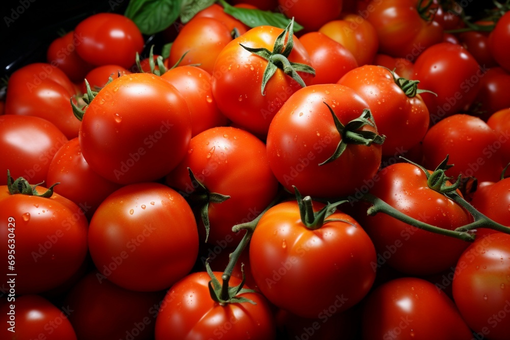 Bursting drawer a variety of ripe, colorful tomatoes in abundance