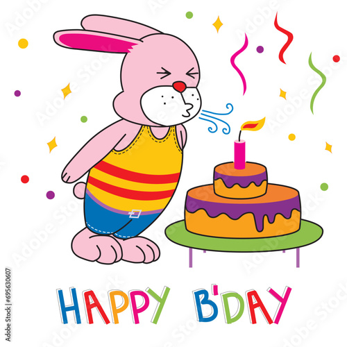 rabbit blowing a happy birthday cake