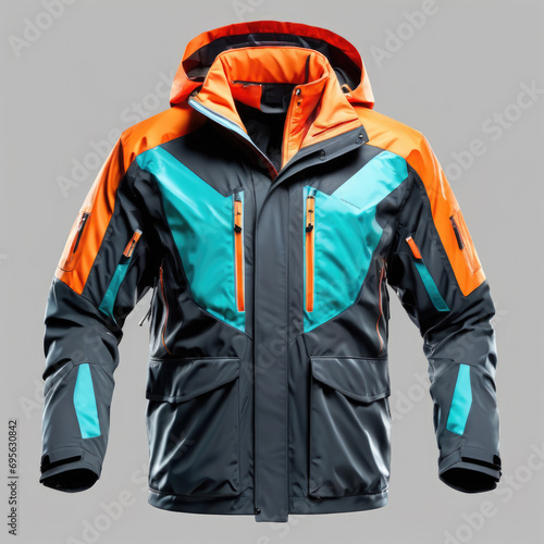 Trendy hiking jacket, colored, isolated on white background.