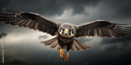 Predatory Bird in Flight Against a Stormy Sky. Generative ai