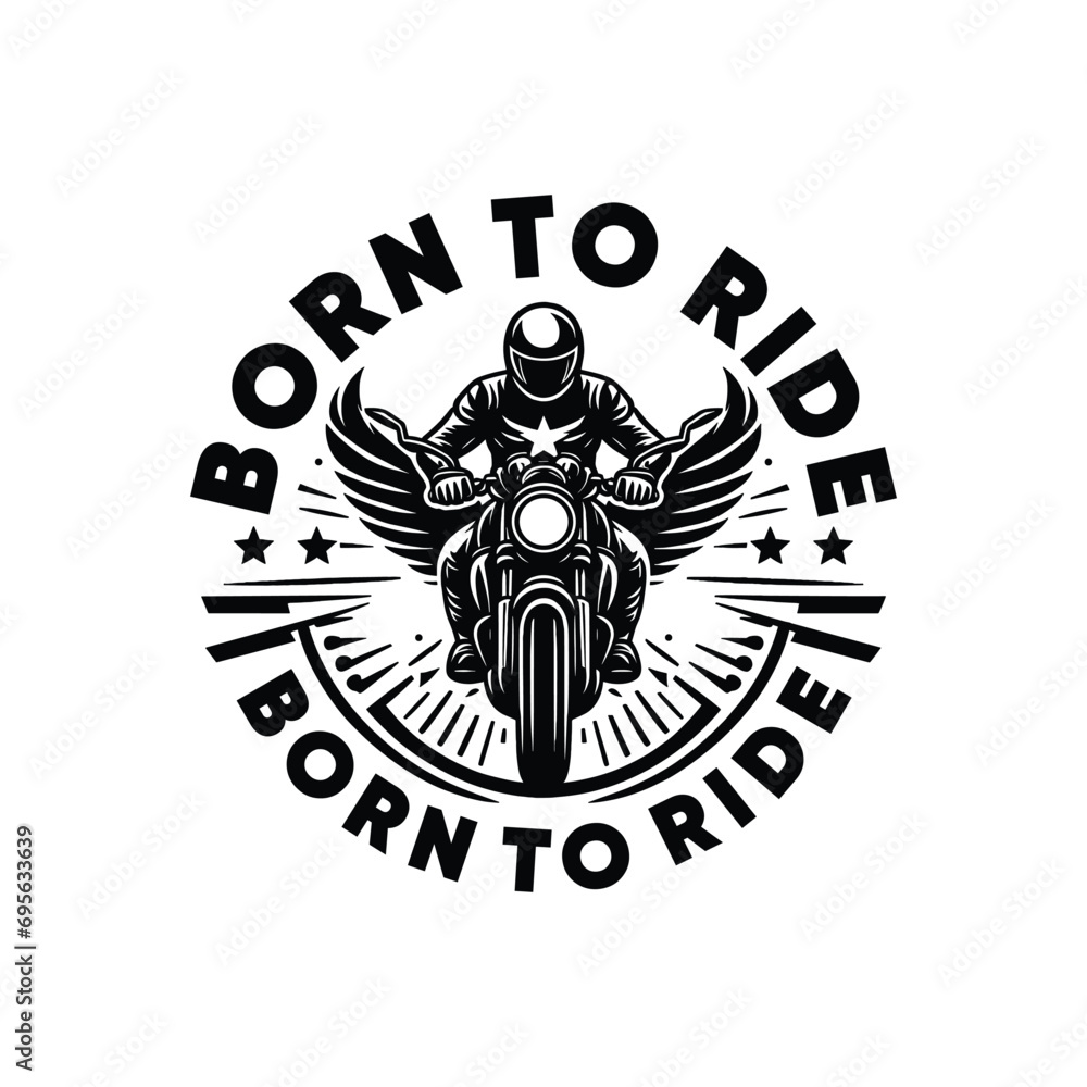 logo vector skull biker riding with motorcycle black and white