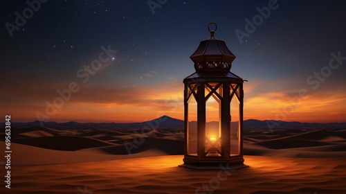 Traditional Lantern Lighting Up the Desert Night. Generative ai
