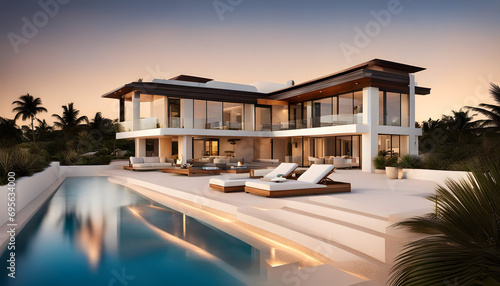 luxury modern home in the morning evening © JL Designs