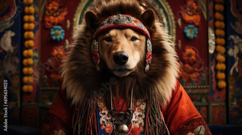 the intricate patterns of a Tibetan Chuba, worn during festivals generative ai
