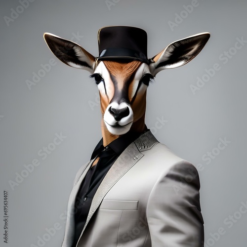 A fashionable antelope in modern clothing, posing for a portrait with graceful movements1 photo