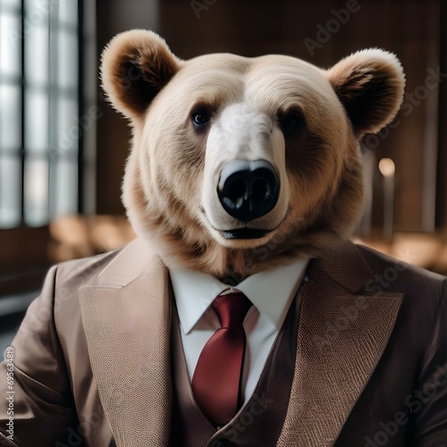 An elegant bear in formal wear, posing for a portrait with a composed and confident look1 photo