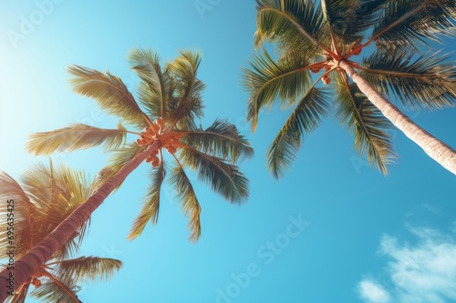 Lush Tropical palm trees view. Travel sunny. Generate Ai