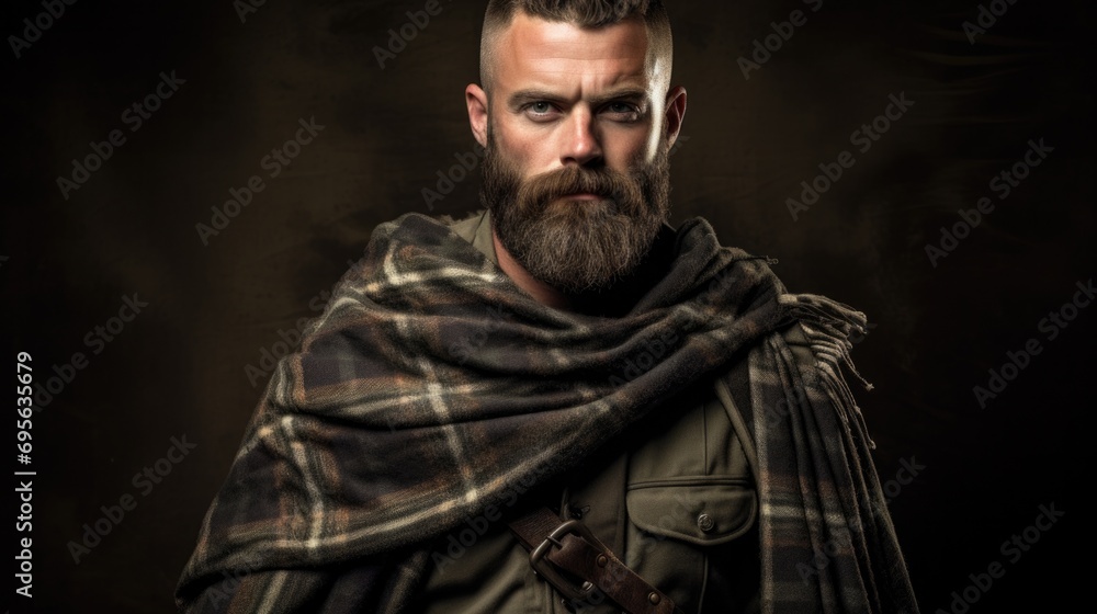 man proudly wearing a traditional Scottish Ghillie shirt and kilt generative ai man proudly wearing a traditional Scottish Ghillie shirt and kilt generative ai