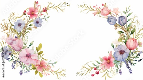  a garden party with a floral wreath invitation card  elegantly displayed on a white background.