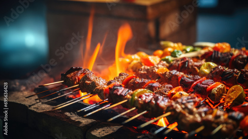 Person skillfully grilling kebabs for a Middle Eastern feast generative ai
