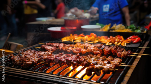 person skillfully grilling skewers for a Chinese barbecue generative ai