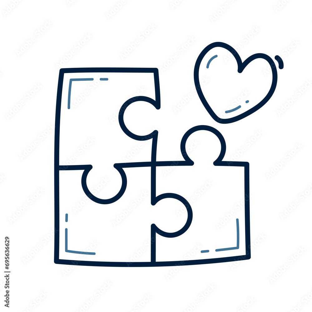 Hand drawn puzzle with heart doodle line illustration. puzzle with heart doodle icon vector. Hand drawn puzzle with heart doodle line illustration. puzzle with heart doodle icon vector.
