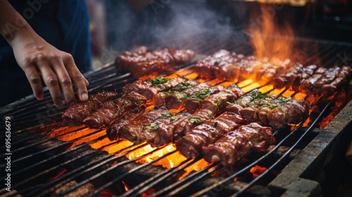 person skillfully grilling skewers for a Chinese barbecue generative ai