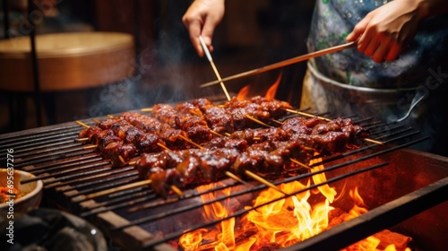 person skillfully grilling skewers for a Chinese barbecue generative ai