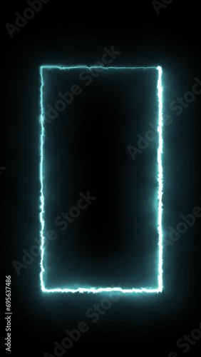 Seamless loop animated rectangle picture frame with energy neon color 4K video motion graphic isolated on transparent background. Futuristic light effect for overlay element. Empty copy space. photo