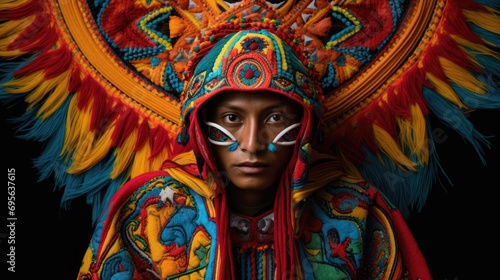 person wearing a vibrant Joropo costume, showcasing intricate embroidery generative ai photo