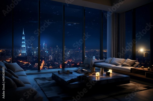 Luxury apartment bedroom. Modern furniture. Generate Ai
