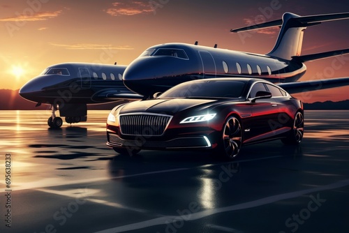 Luxury car private jet. Air private. Generate Ai © juliars