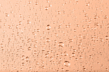 Wandcirkels Pantone 2024 Peach Fuzz Metallic folie met waterdruppels in perzik  © BarTa