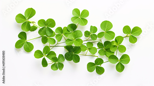 Green leaves on a white background.