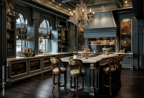 Modern Luxury kitchen interior. Modern room. Generate Ai photo