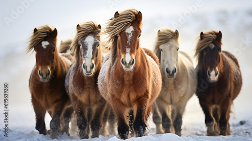 Beautiful robust and tough Icelandic horses in winter