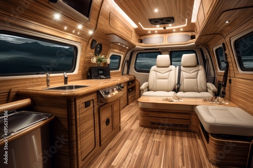 Luxury van interior. Window vacation. Generate Ai © juliars