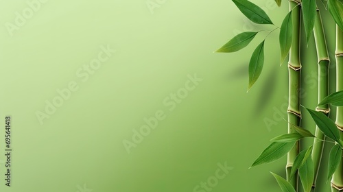 green bamboo leaves on bamboo background