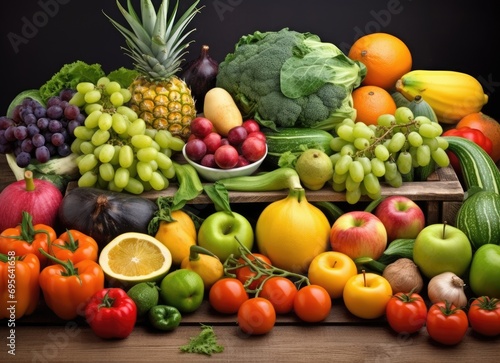 Fruits and vegetables on table. Healthy food