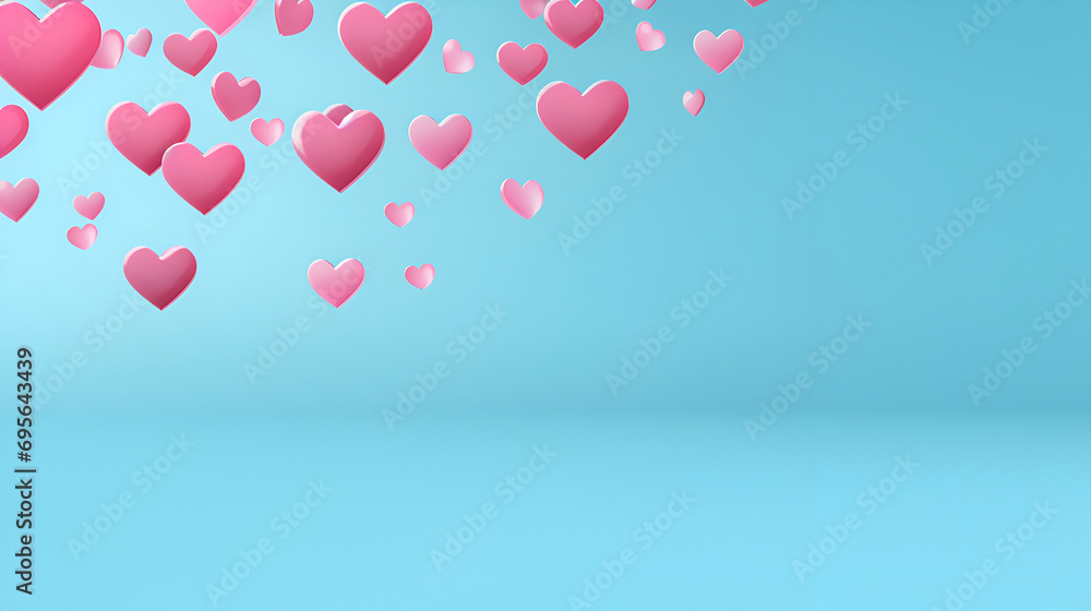 Valentine day, Heart in shades of pink on a dreamy blue background, ideal for Valentine's Day and romantic themes, with space for text