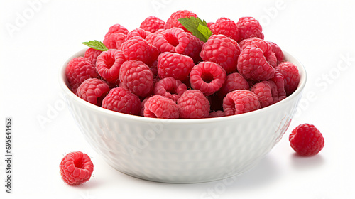 Bowl of Raspberries Isolated on a White Background