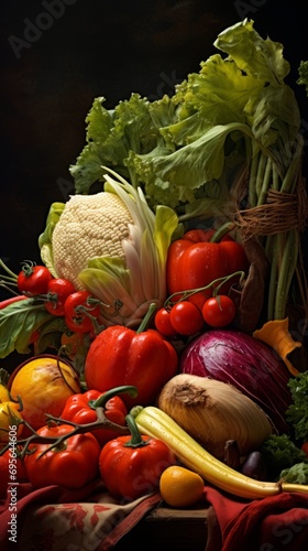 Close-up of fresh vegetables on a dark background