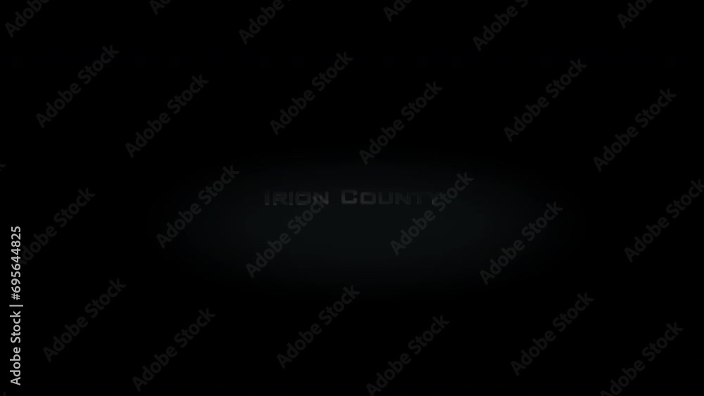 Irion County 3D title metal text on black alpha channel background Irion County 3D title metal text on black alpha channel background