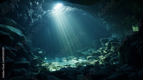 Underwater caves and tunnels. Mysterious underwater cave