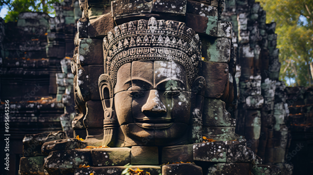 Fototapeta premium Buddha head in Bayon temple of Cambodia
