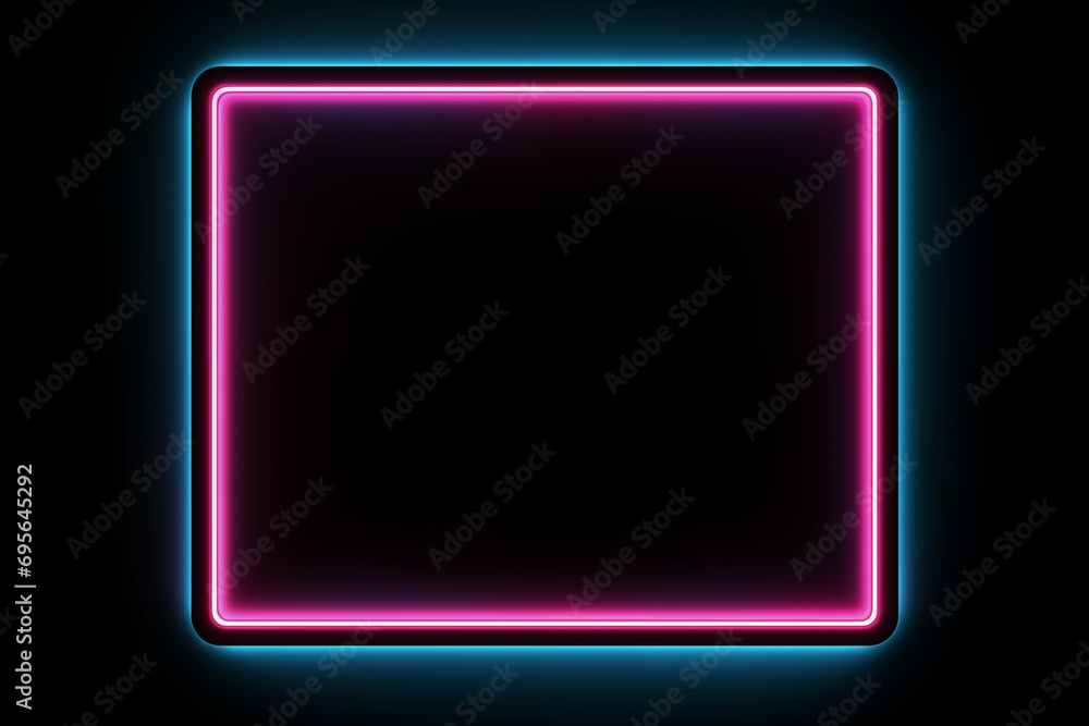 Rectangle neon frame on black background. Copy space for text. Rectangle neon frame on black background. Copy space for text.