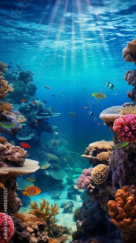 Fototapeta Naklejka Na Ścianę i Meble -  Beautiful underwater coral reefs with fish. Exotic coral reef