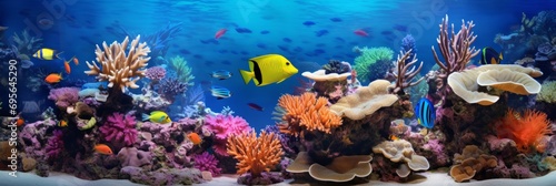 Beautiful underwater coral reefs with fish. Exotic coral reef