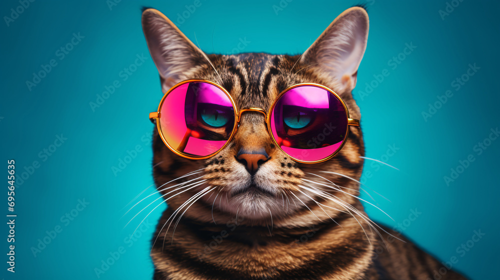 Cat with sunglasses on solid background. Cat with sunglasses on solid background.