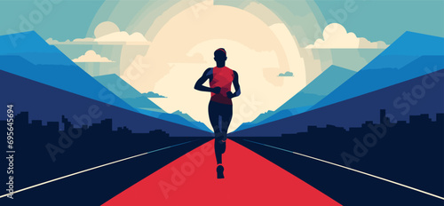 vector poster with the elegant and minimalist typography, paired with an image of a marathon runner crossing the finish line