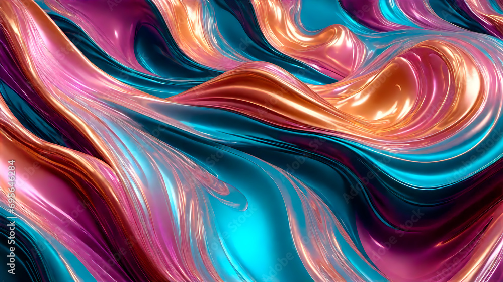 Dynamic, vibrant softness wave shapes in motion. Metallic abstract wavy liquid background. Generative AI Dynamic, vibrant softness wave shapes in motion. Metallic abstract wavy liquid background. Generative AI