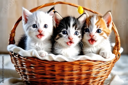 Beautiful and cute kittens inside a basket, adorable for a postcard. © Joaquin Corbalan