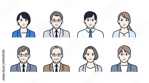 会社員のシンプルなカラーアイコンイラストセット素材	