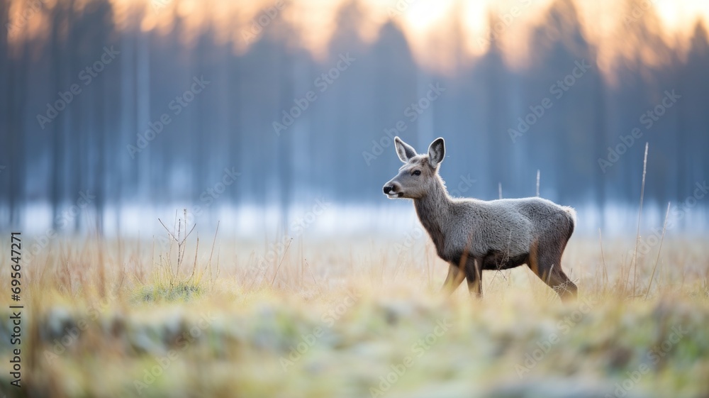 Obraz premium Moose on a cold morning meadow