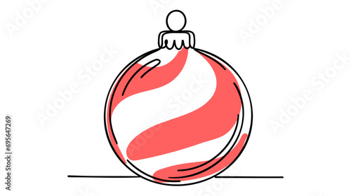 Continuous one line drawing of red Christmas Ball. Christmas tree decoration by one line.