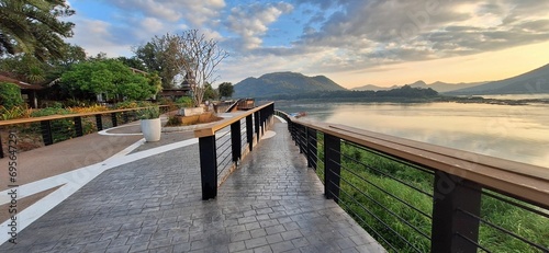 River with mountains and trail