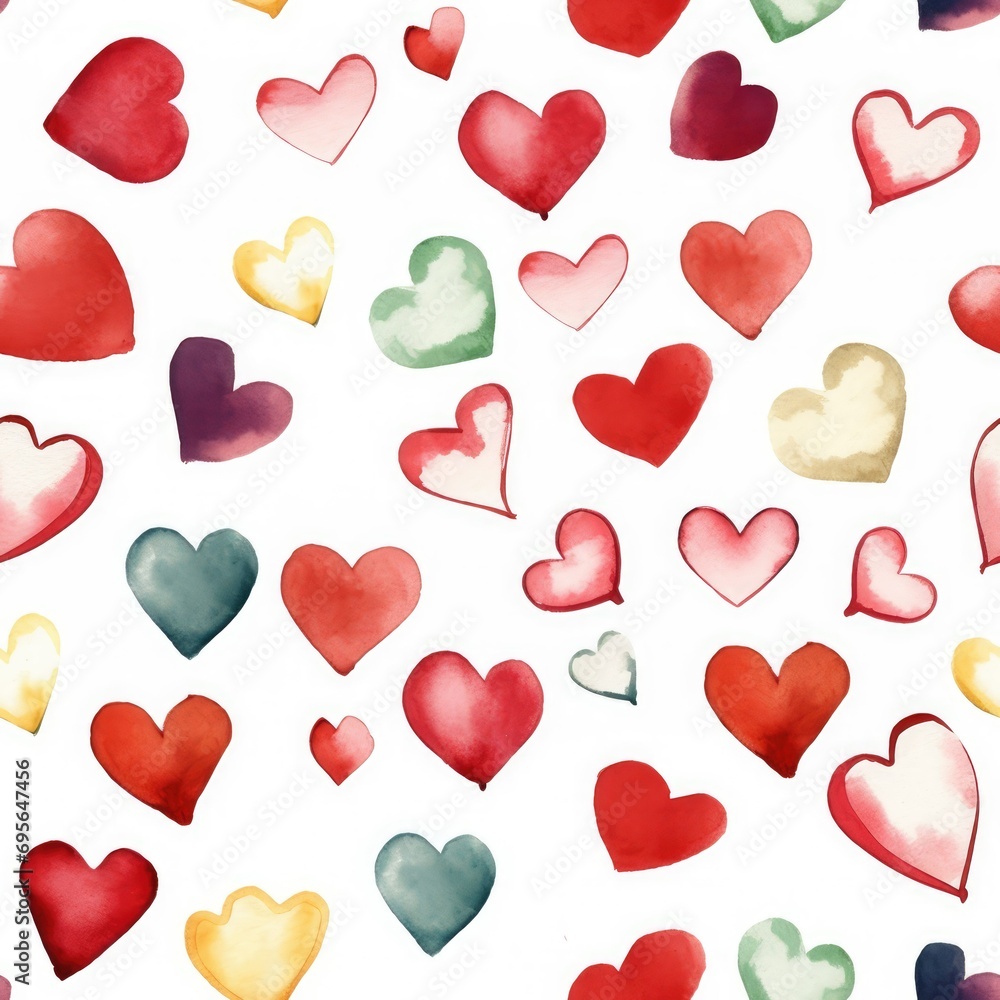 seamless pattern with hearts. Print for fabric, wrapping paper design. Valentine's Day. Background. Postcard. Love. Watercolor seamless pattern with hearts. Print for fabric, wrapping paper design. Valentine's Day. Background. Postcard. Love. Watercolor