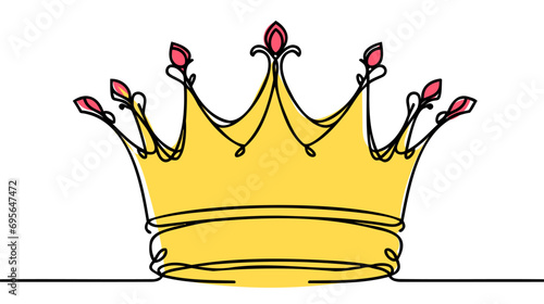 Continuous one line drawing of royal crown. Simple king crown outline design. 